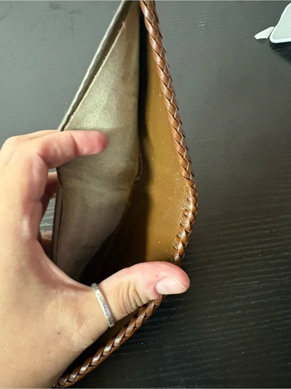 Hand Tooled Brown Leather Bifold Wallet Floral Western Braided Edge